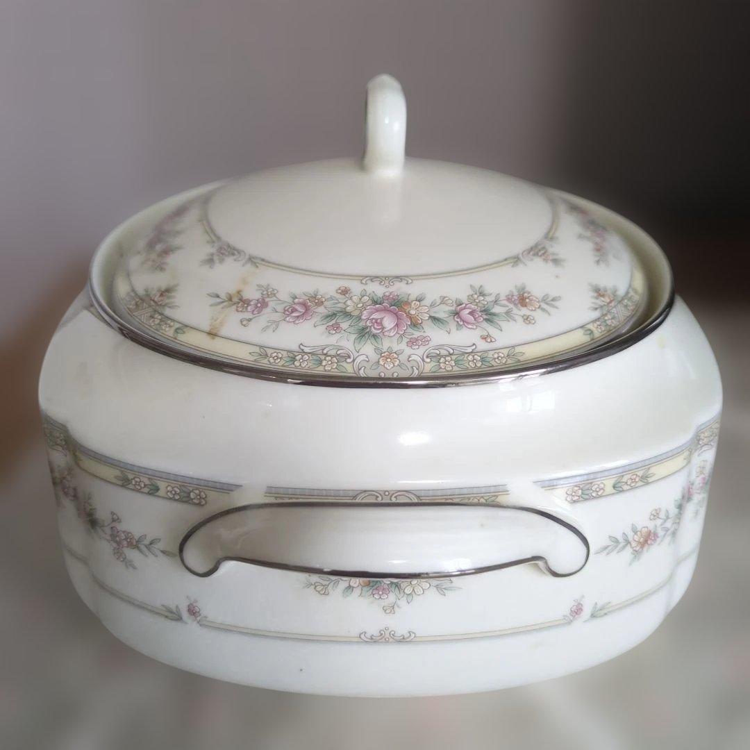 Noritake キャセロール　 蓋付ボウル　 シェナンドー　薔薇　銀縁