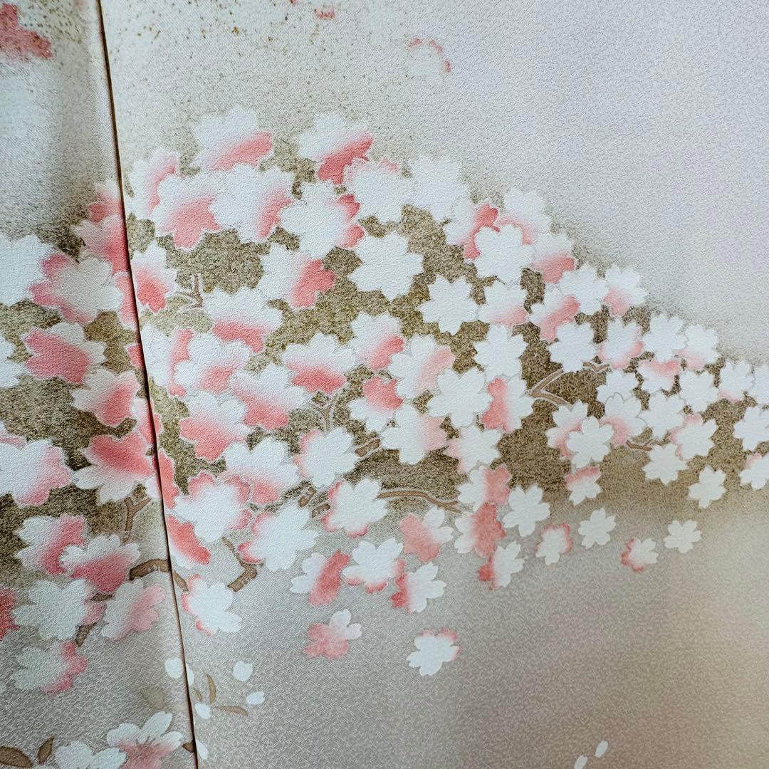 三松　超美品　正絹　袷　訪問着　着物　166裄67.5 桜色　トールサイズ