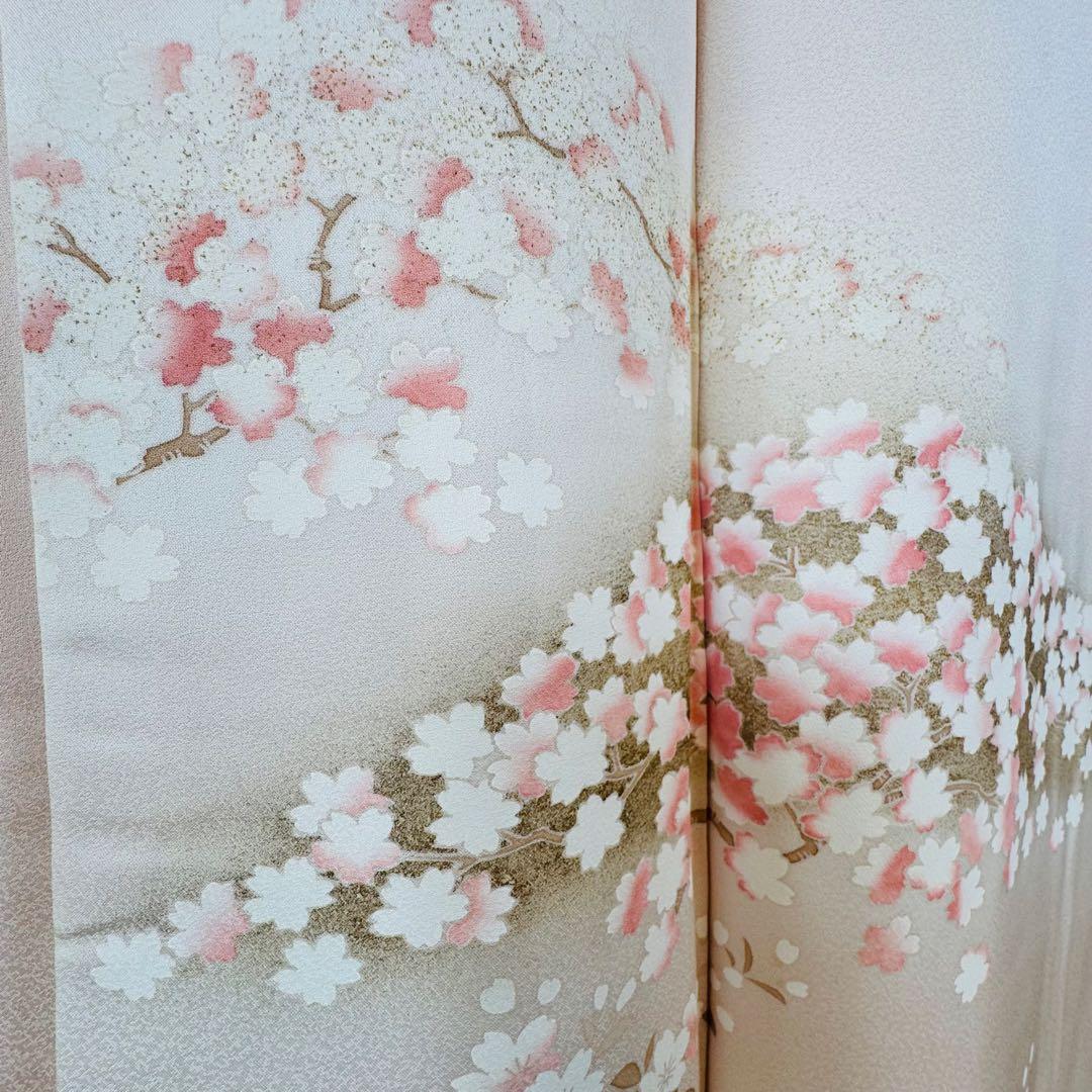 三松　超美品　正絹　袷　訪問着　着物　166裄67.5 桜色　トールサイズ