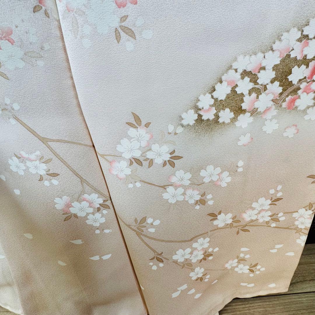 三松　超美品　正絹　袷　訪問着　着物　166裄67.5 桜色　トールサイズ