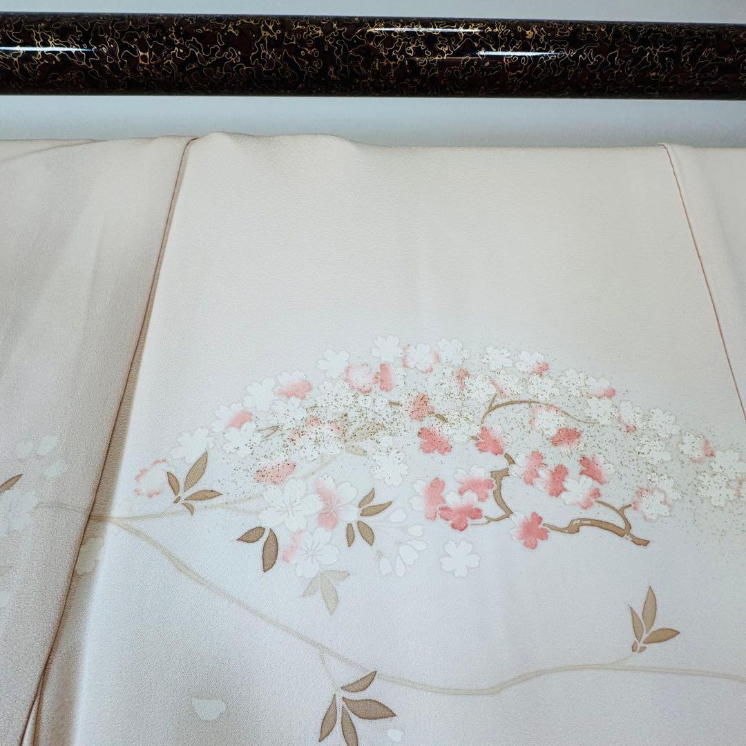 三松　超美品　正絹　袷　訪問着　着物　166裄67.5 桜色　トールサイズ