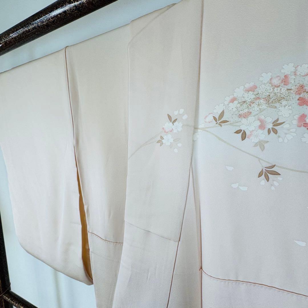 三松　超美品　正絹　袷　訪問着　着物　166裄67.5 桜色　トールサイズ