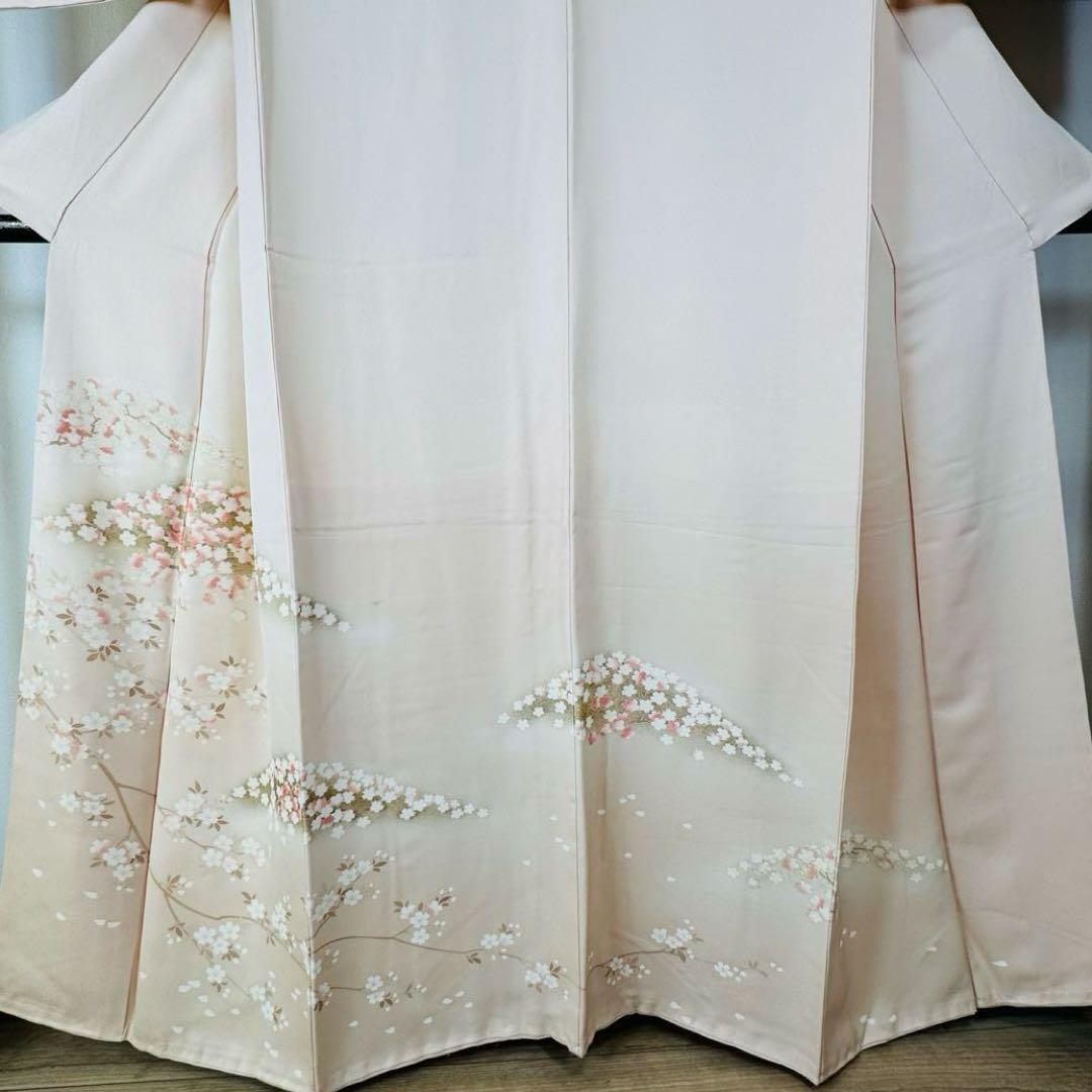 三松　超美品　正絹　袷　訪問着　着物　166裄67.5 桜色　トールサイズ
