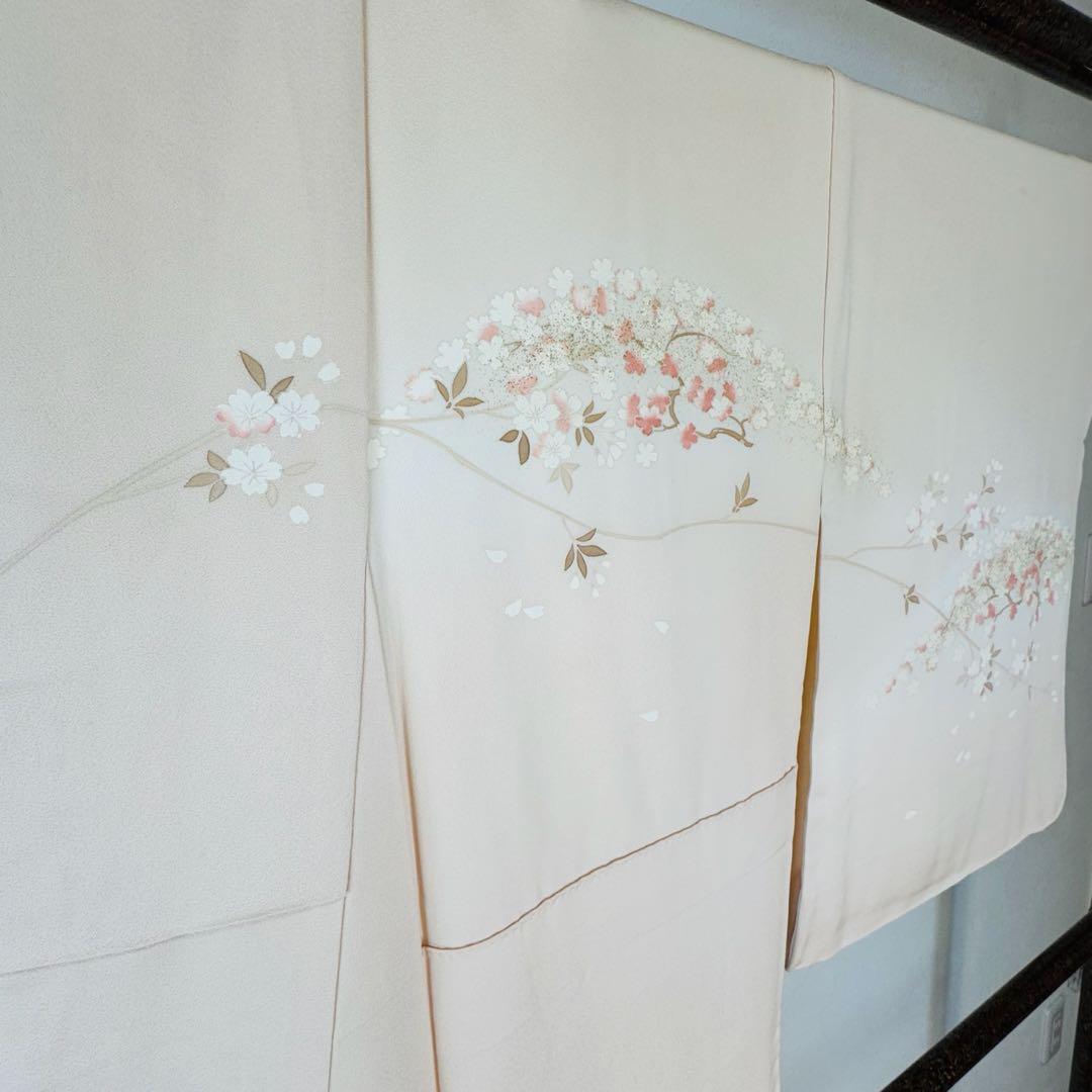 三松　超美品　正絹　袷　訪問着　着物　166裄67.5 桜色　トールサイズ