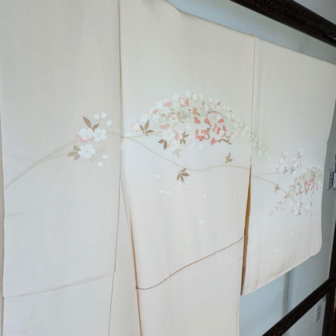 三松　超美品　正絹　袷　訪問着　着物　166裄67.5 桜色　トールサイズ