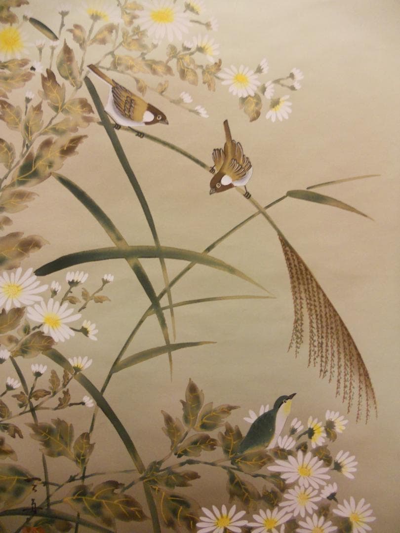 掛け軸 田村天舟 『 秋日 』 絹本 希少 軸装 茶道具 掛軸 美品 です。