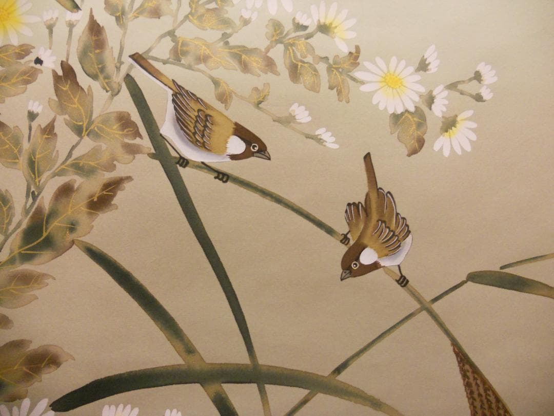 掛け軸 田村天舟 『 秋日 』 絹本 希少 軸装 茶道具 掛軸 美品 です。