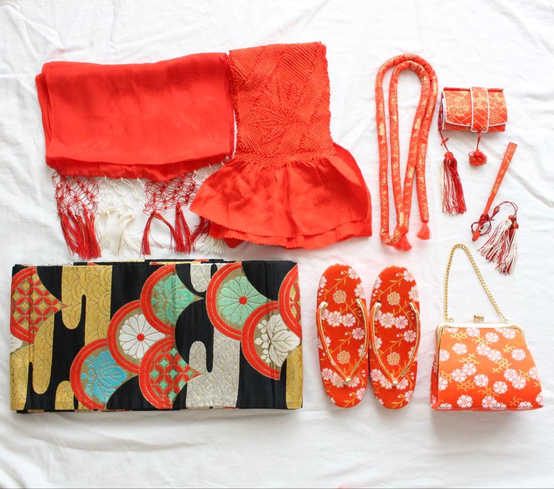 七五三 7歳 女の子 子供 正絹 着物 帯 セット