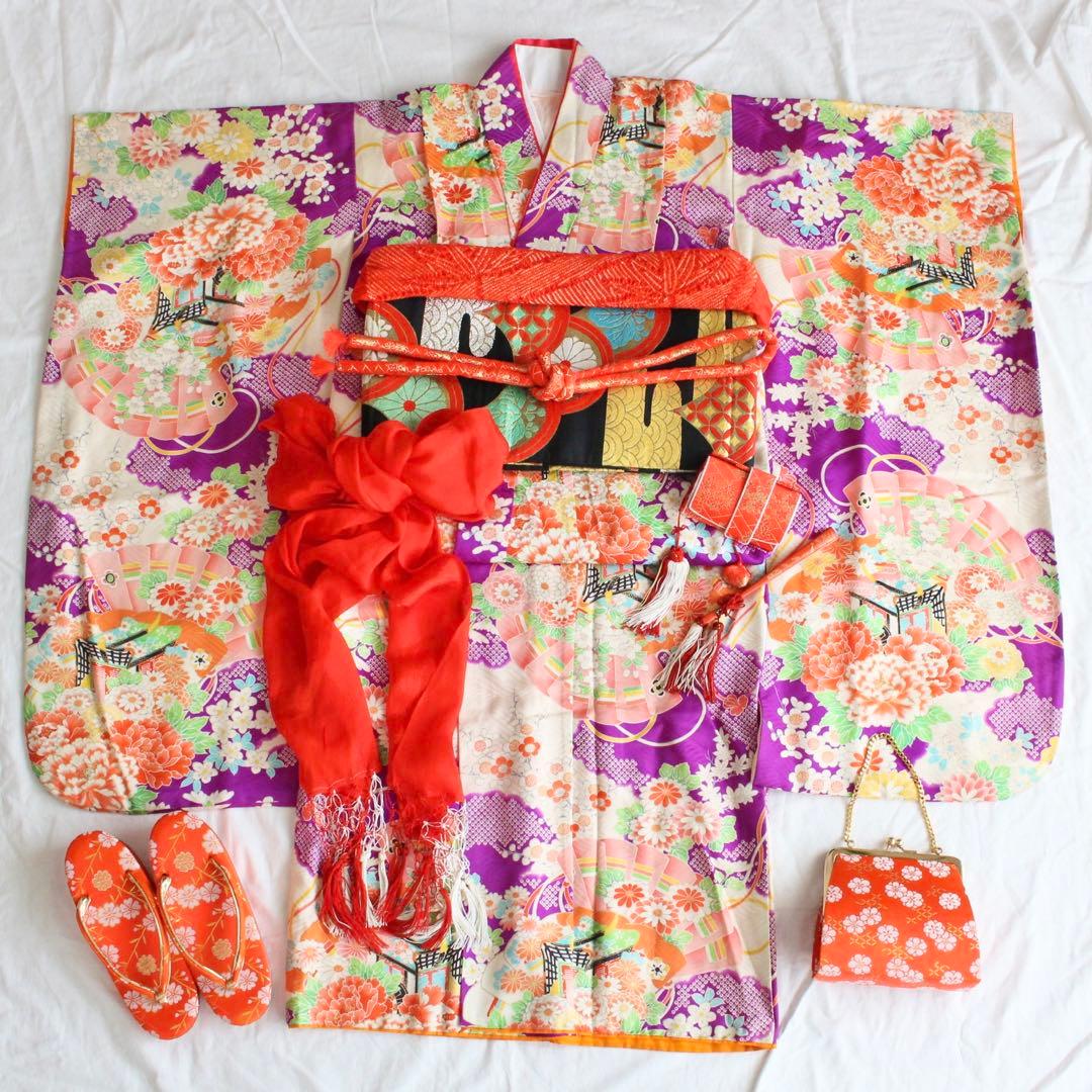 七五三 7歳 女の子 子供 正絹 着物 帯 セット
