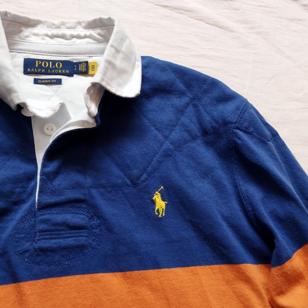 ポロラルフローレン　ラガーシャツ　刺繍ロゴ　ブルー　現行タグ　Mサイズ