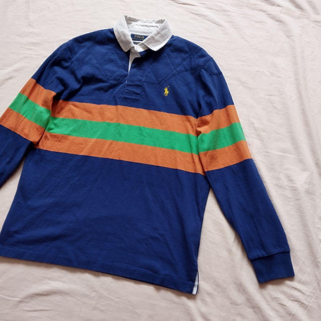 ポロラルフローレン　ラガーシャツ　刺繍ロゴ　ブルー　現行タグ　Mサイズ