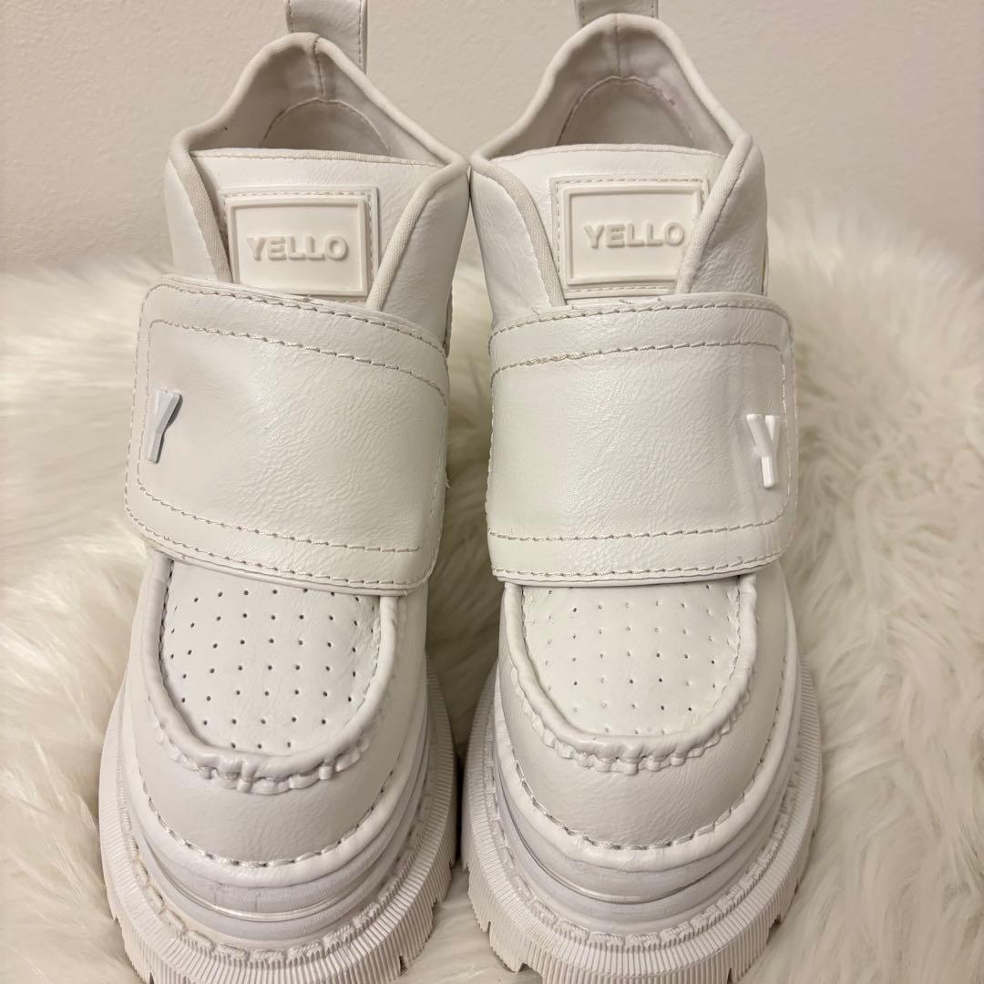 極美品☆yellow 厚底 スニーカー ホワイト レザー トラックソール L