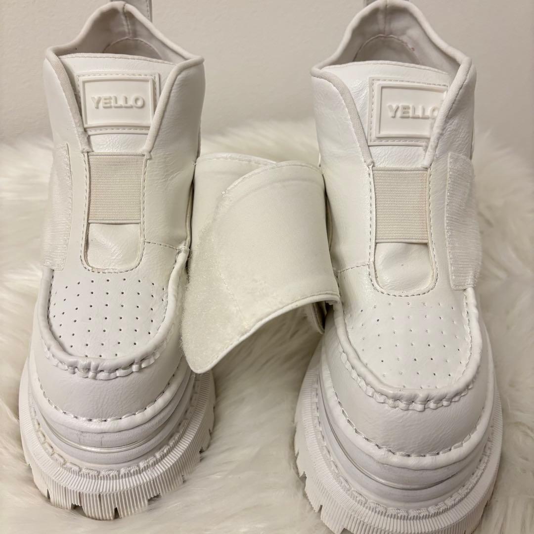 極美品☆yellow 厚底 スニーカー ホワイト レザー トラックソール L