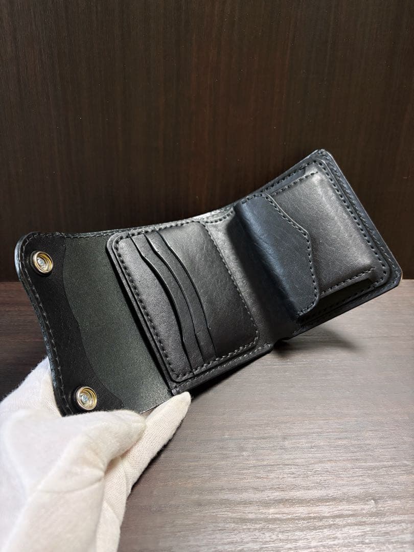 牛ヌメ革　ハンドメイド　折り財布　栃木レザー　メンズ　ライダース　ワイルドサドル