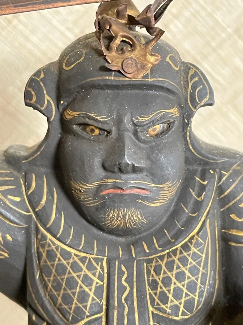 ★極上時代彫り★妙見菩薩/木彫/木造/金泥/玉眼/仏像/置物/武士/仏教美術/仏