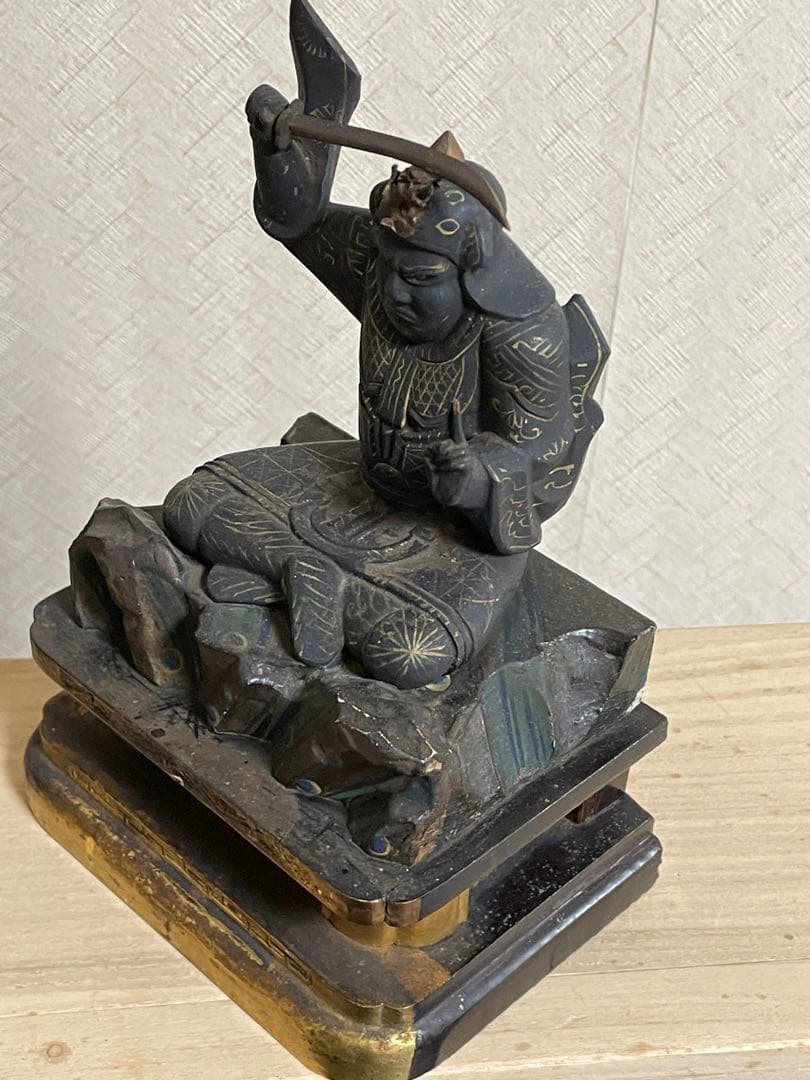 ★極上時代彫り★妙見菩薩/木彫/木造/金泥/玉眼/仏像/置物/武士/仏教美術/仏