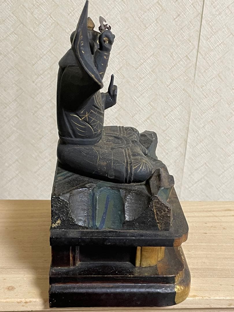 ★極上時代彫り★妙見菩薩/木彫/木造/金泥/玉眼/仏像/置物/武士/仏教美術/仏