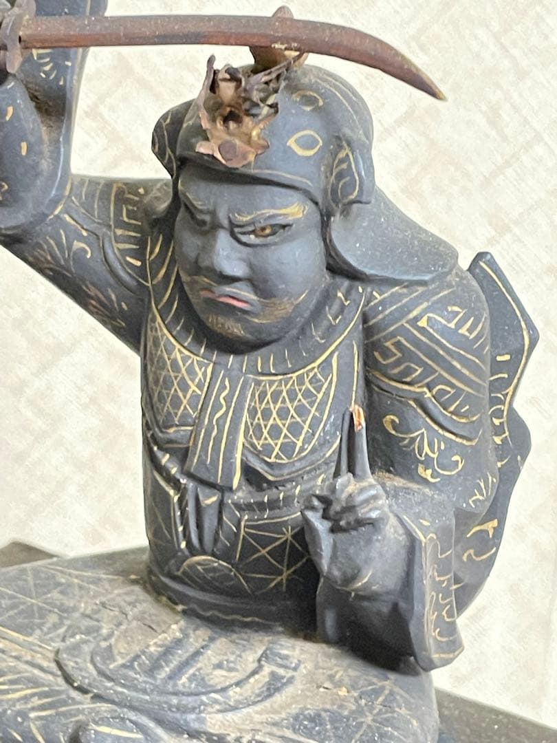 ★極上時代彫り★妙見菩薩/木彫/木造/金泥/玉眼/仏像/置物/武士/仏教美術/仏