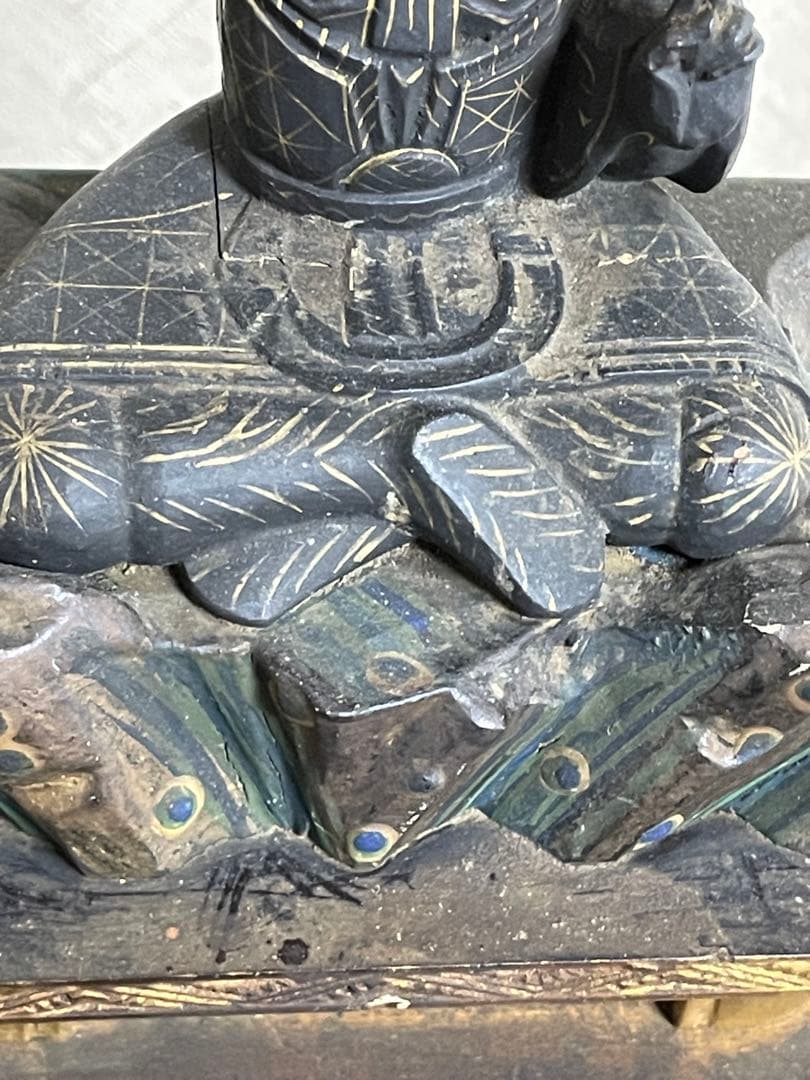 ★極上時代彫り★妙見菩薩/木彫/木造/金泥/玉眼/仏像/置物/武士/仏教美術/仏