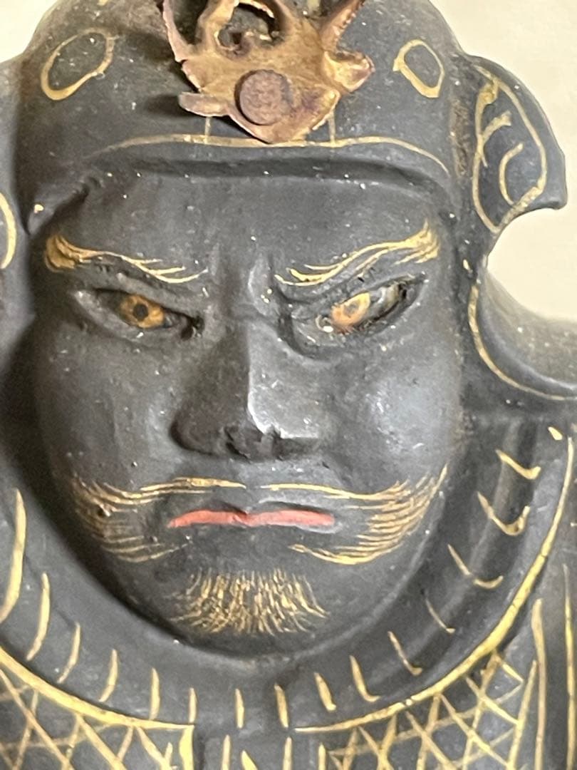 ★極上時代彫り★妙見菩薩/木彫/木造/金泥/玉眼/仏像/置物/武士/仏教美術/仏