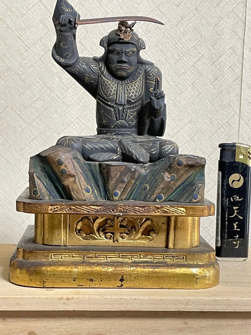 ★極上時代彫り★妙見菩薩/木彫/木造/金泥/玉眼/仏像/置物/武士/仏教美術/仏