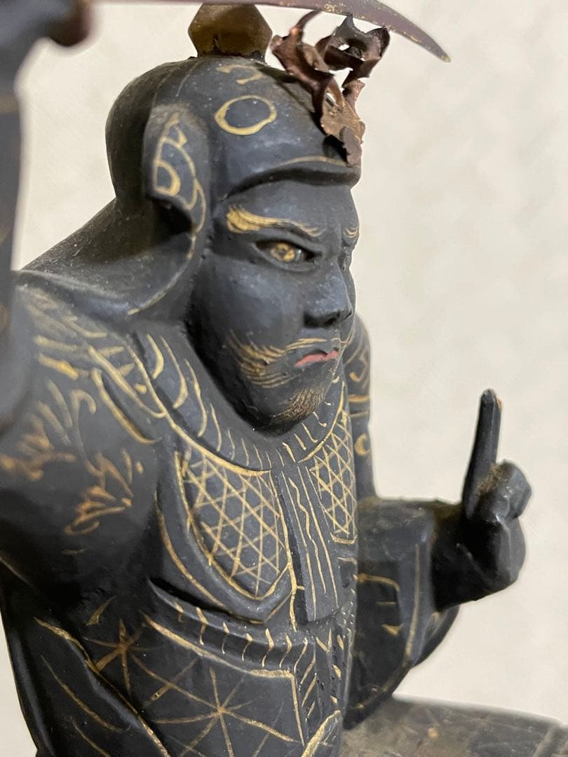 ★極上時代彫り★妙見菩薩/木彫/木造/金泥/玉眼/仏像/置物/武士/仏教美術/仏