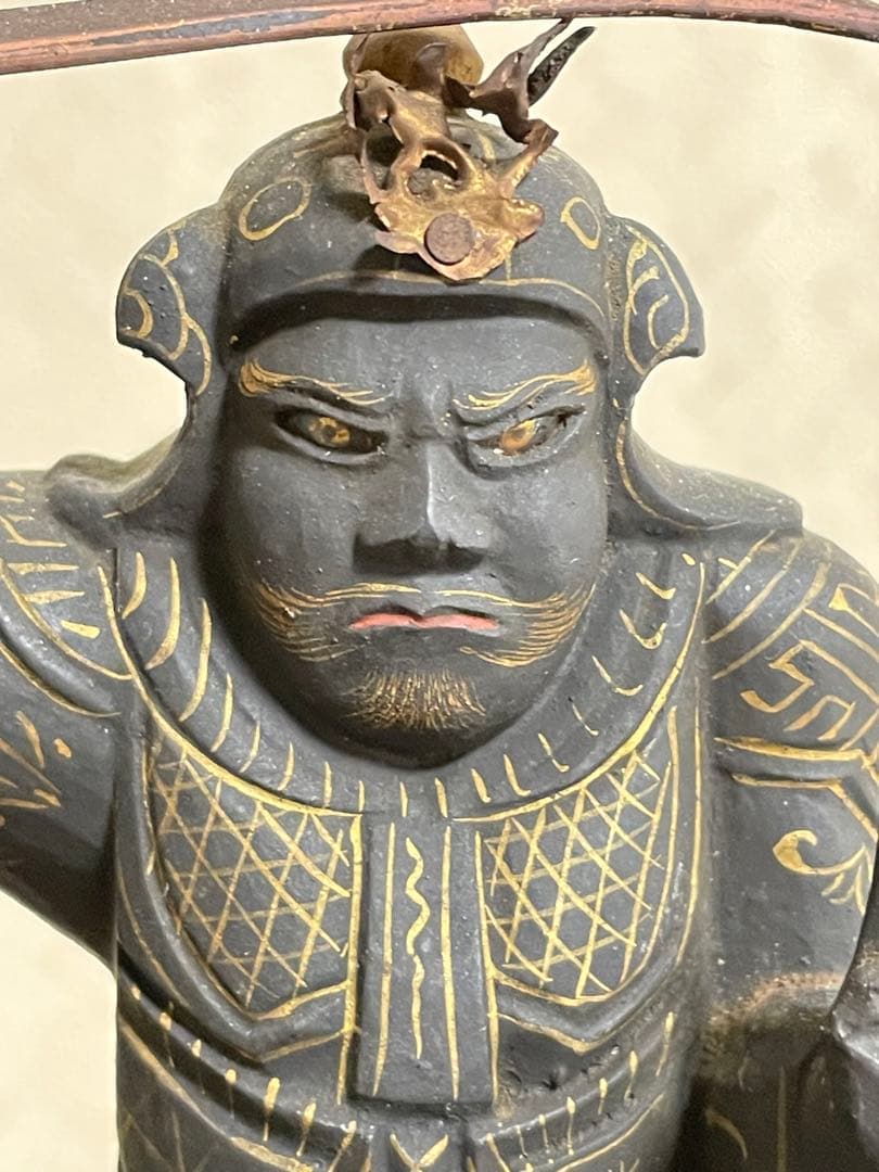 ★極上時代彫り★妙見菩薩/木彫/木造/金泥/玉眼/仏像/置物/武士/仏教美術/仏