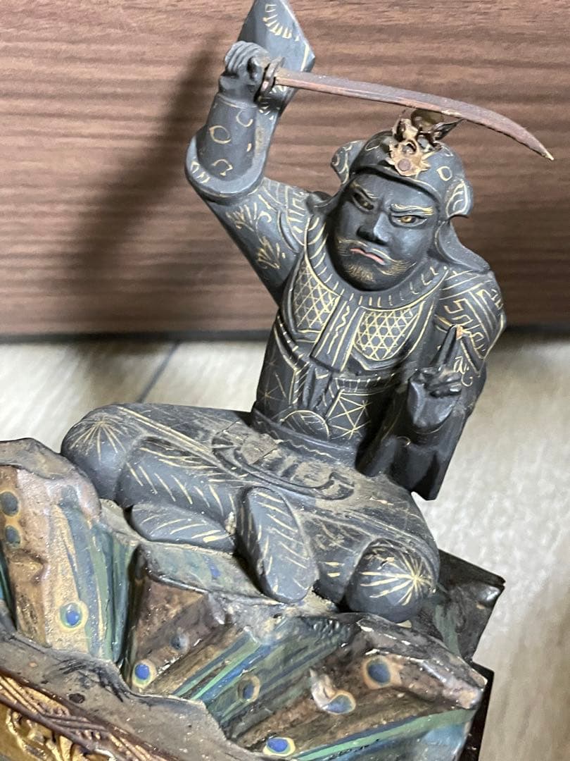 ★極上時代彫り★妙見菩薩/木彫/木造/金泥/玉眼/仏像/置物/武士/仏教美術/仏