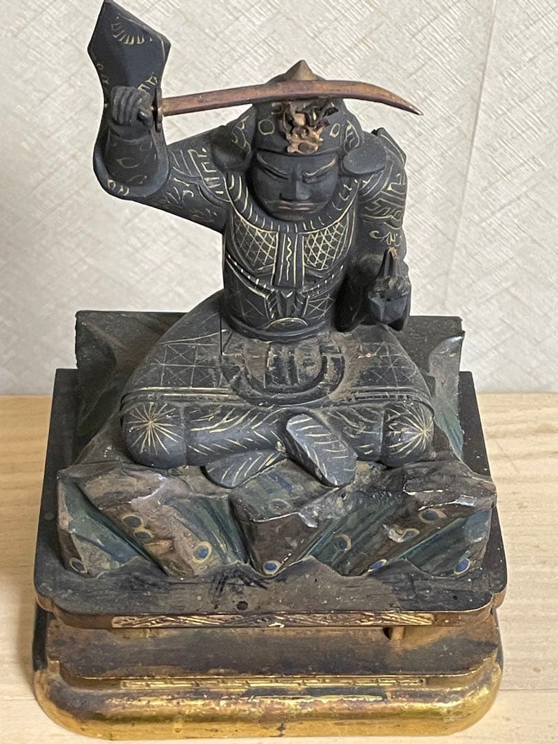 ★極上時代彫り★妙見菩薩/木彫/木造/金泥/玉眼/仏像/置物/武士/仏教美術/仏