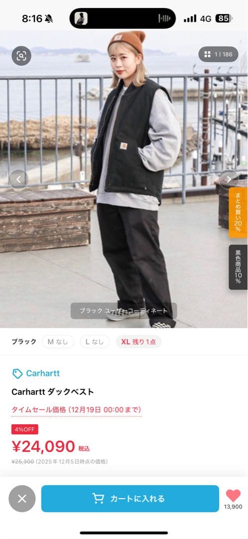 Carhartt ダックベスト XL ブラック