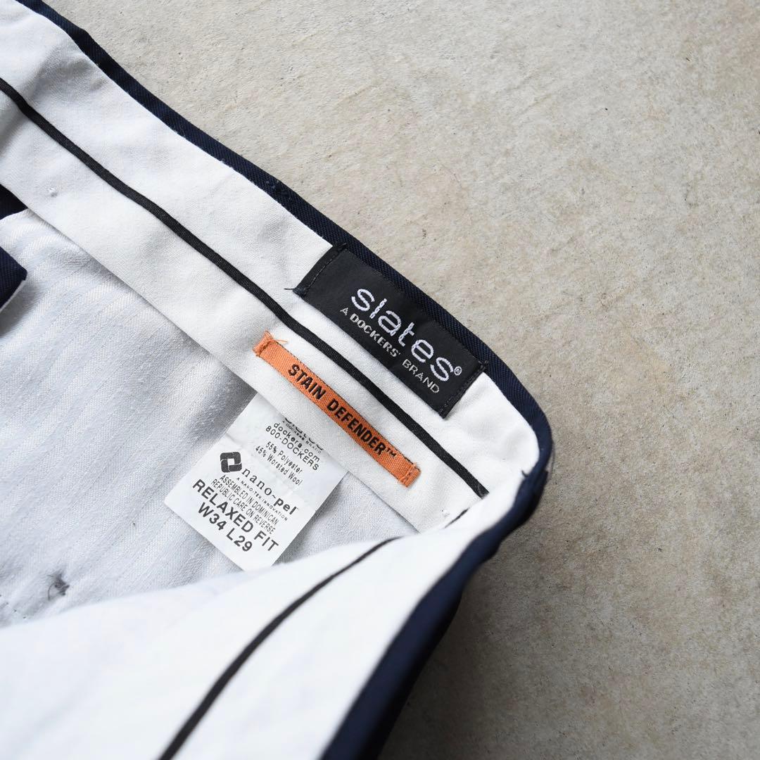 00s SLATESスレイツ ツータックスラックスネイビーW34L29ドッカーズ