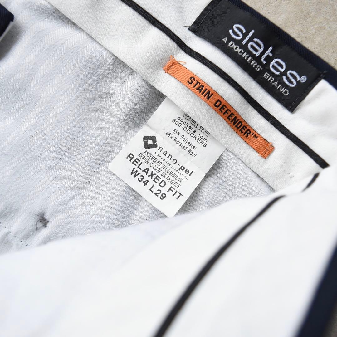 00s SLATESスレイツ ツータックスラックスネイビーW34L29ドッカーズ