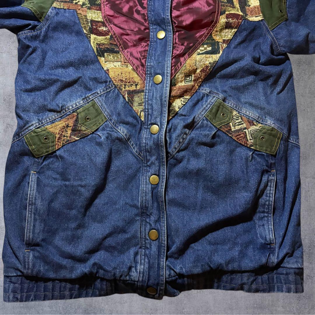 希少 90sBLAIRデニムジャケット ゴブラン織×玉虫色ナイロン 切替 L相当