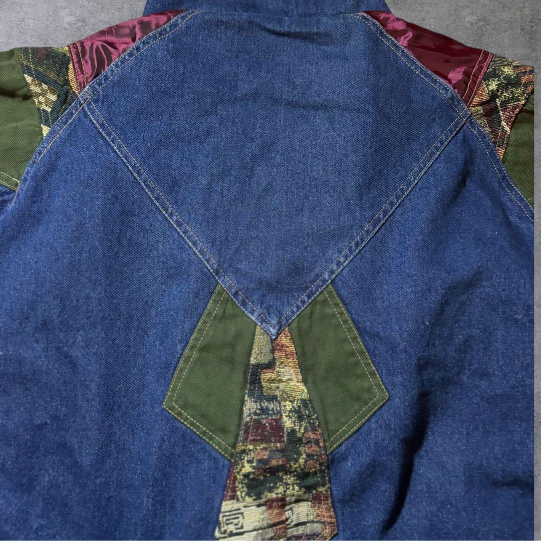 希少 90sBLAIRデニムジャケット ゴブラン織×玉虫色ナイロン 切替 L相当