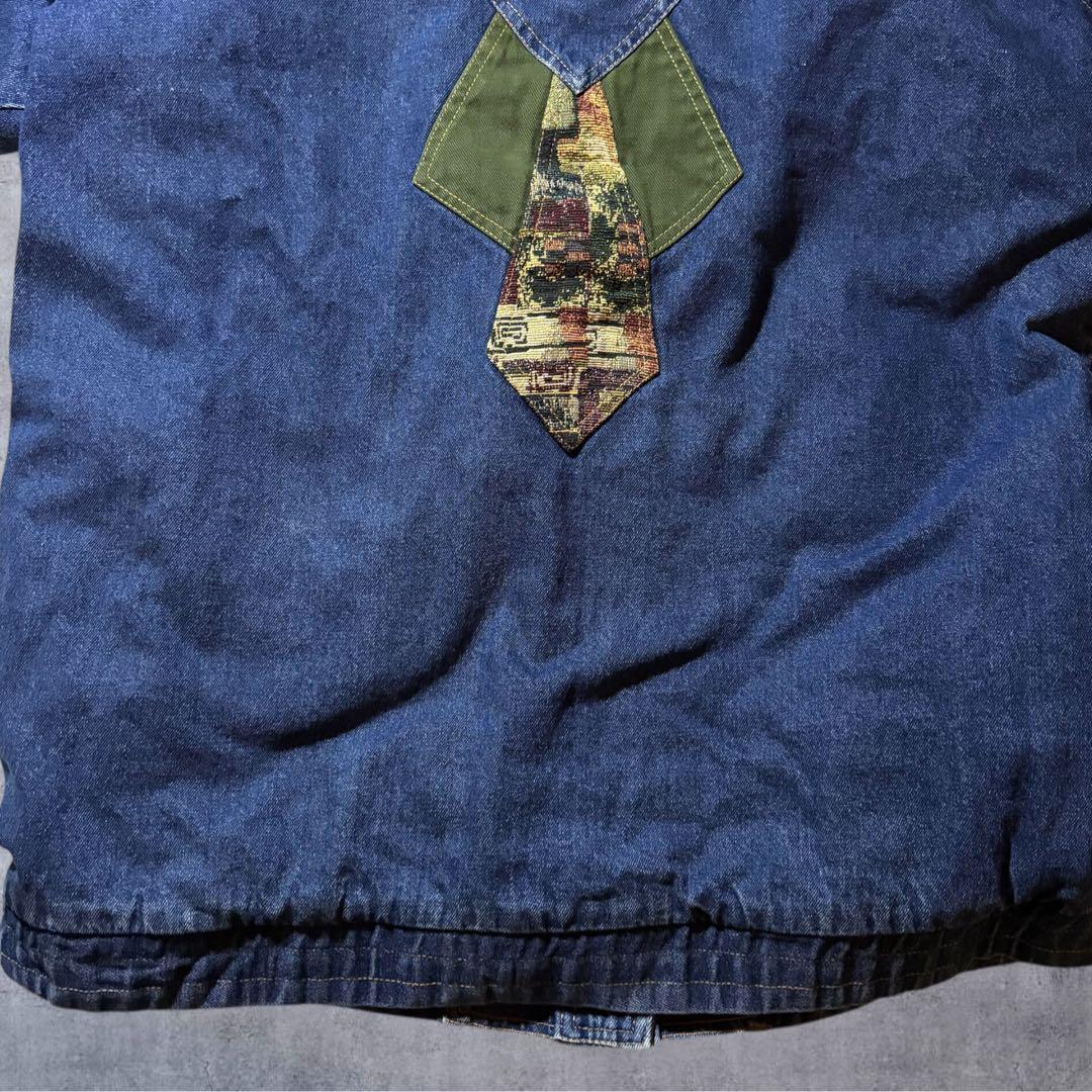 希少 90sBLAIRデニムジャケット ゴブラン織×玉虫色ナイロン 切替 L相当
