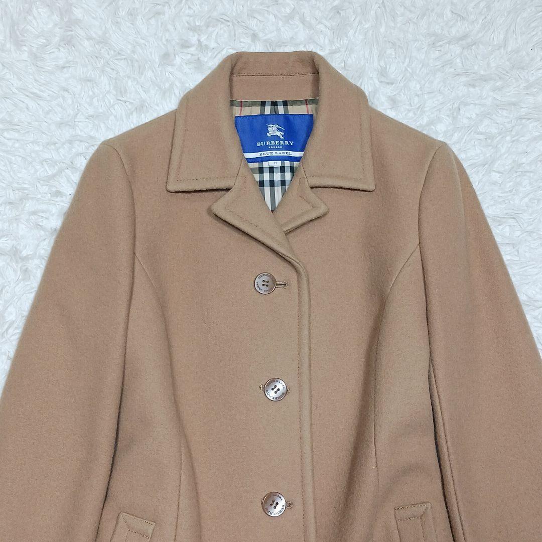 バーバリーブルーレーベル　ウールロングコート　ノバチェック　キャメル　サイズ40