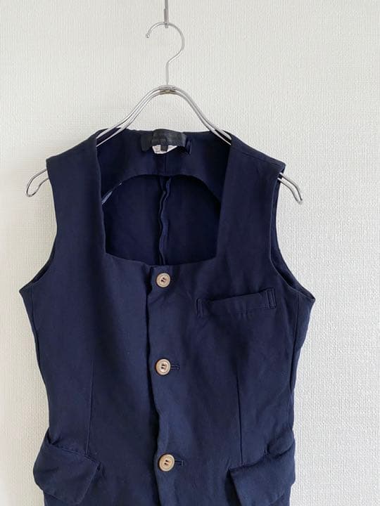 美品 コムデギャルソン コムコム 染色縮絨加工 スクエアネックベスト XS