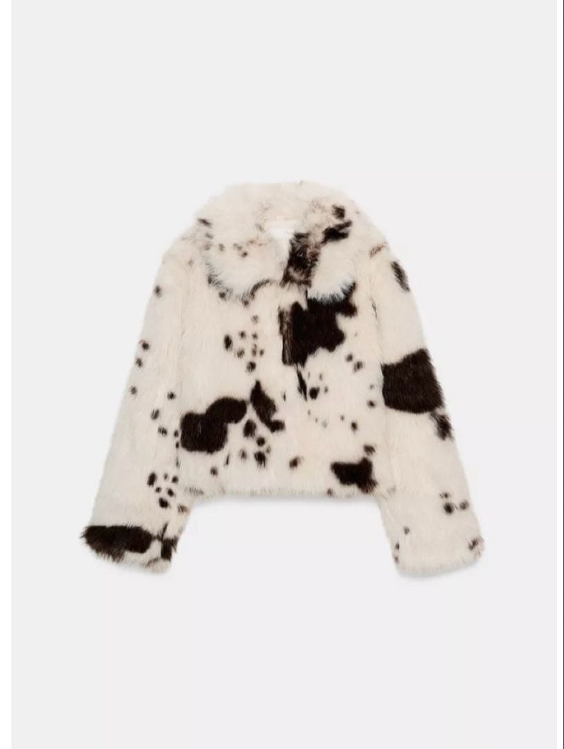 ZARA アニマルプリント　フェイクファーショートコート　新品未使用タグ付き　S
