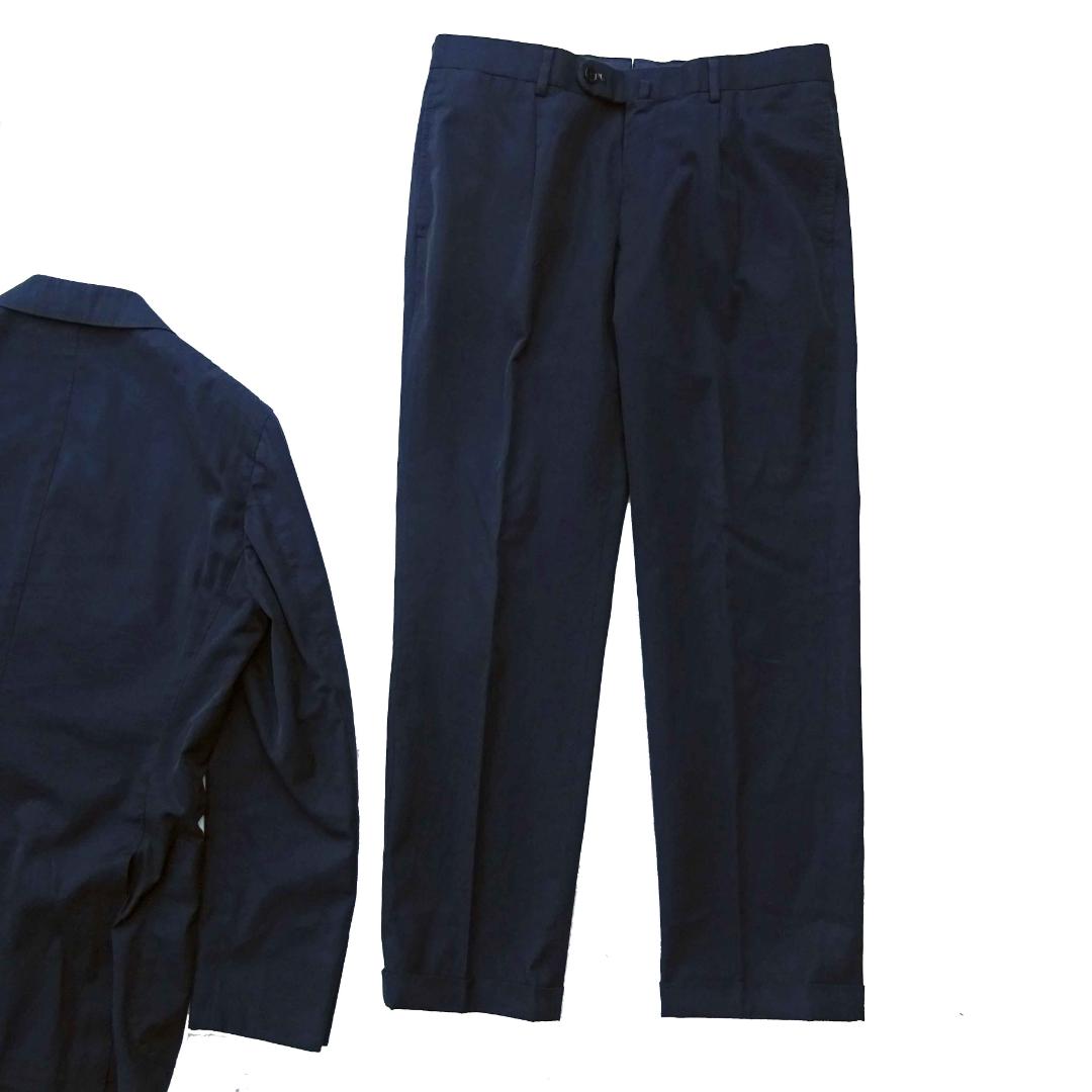 BEAMS F　ビームスエフダブルスーツ綿コットンネイビー紺上下46夏の風物詩