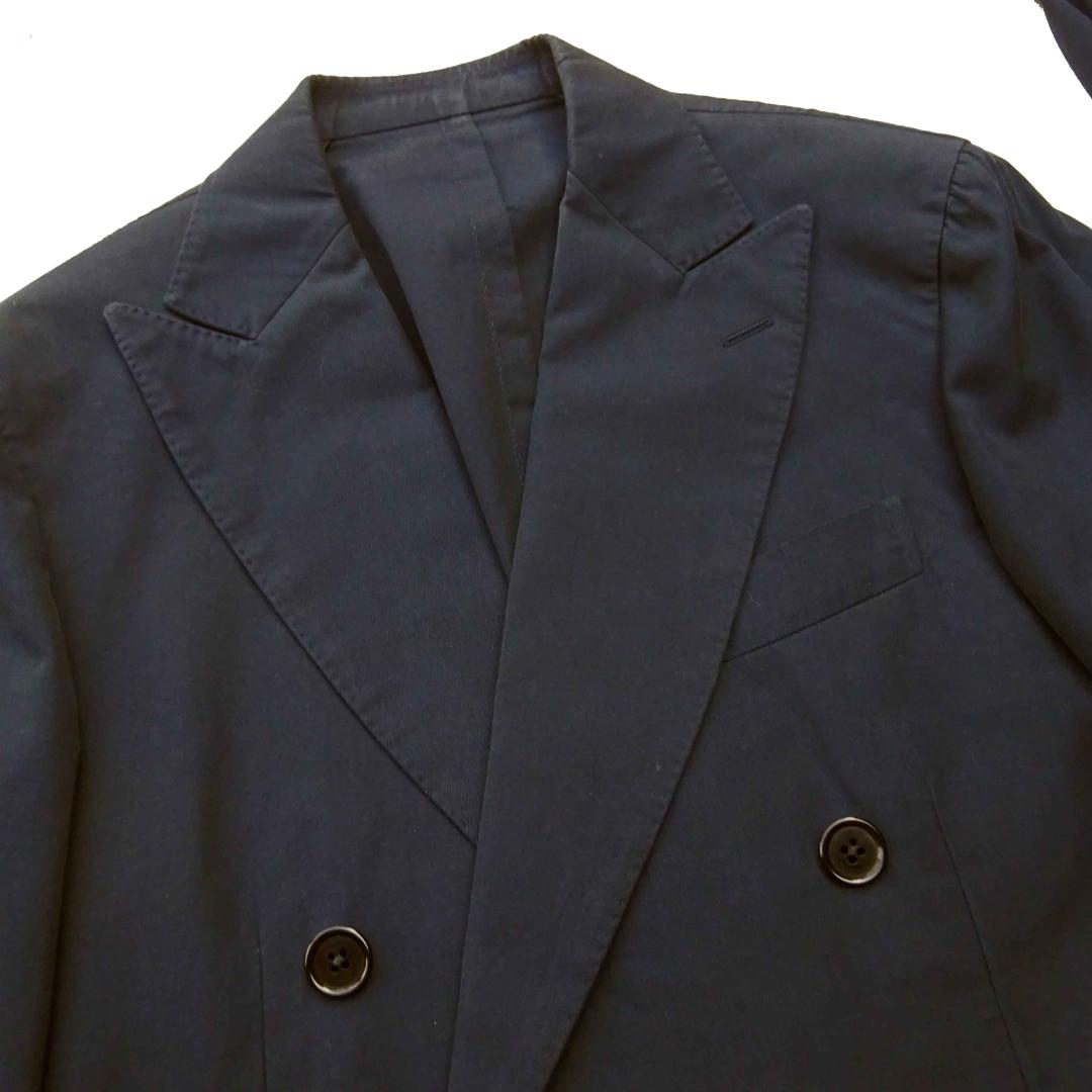 BEAMS F　ビームスエフダブルスーツ綿コットンネイビー紺上下46夏の風物詩