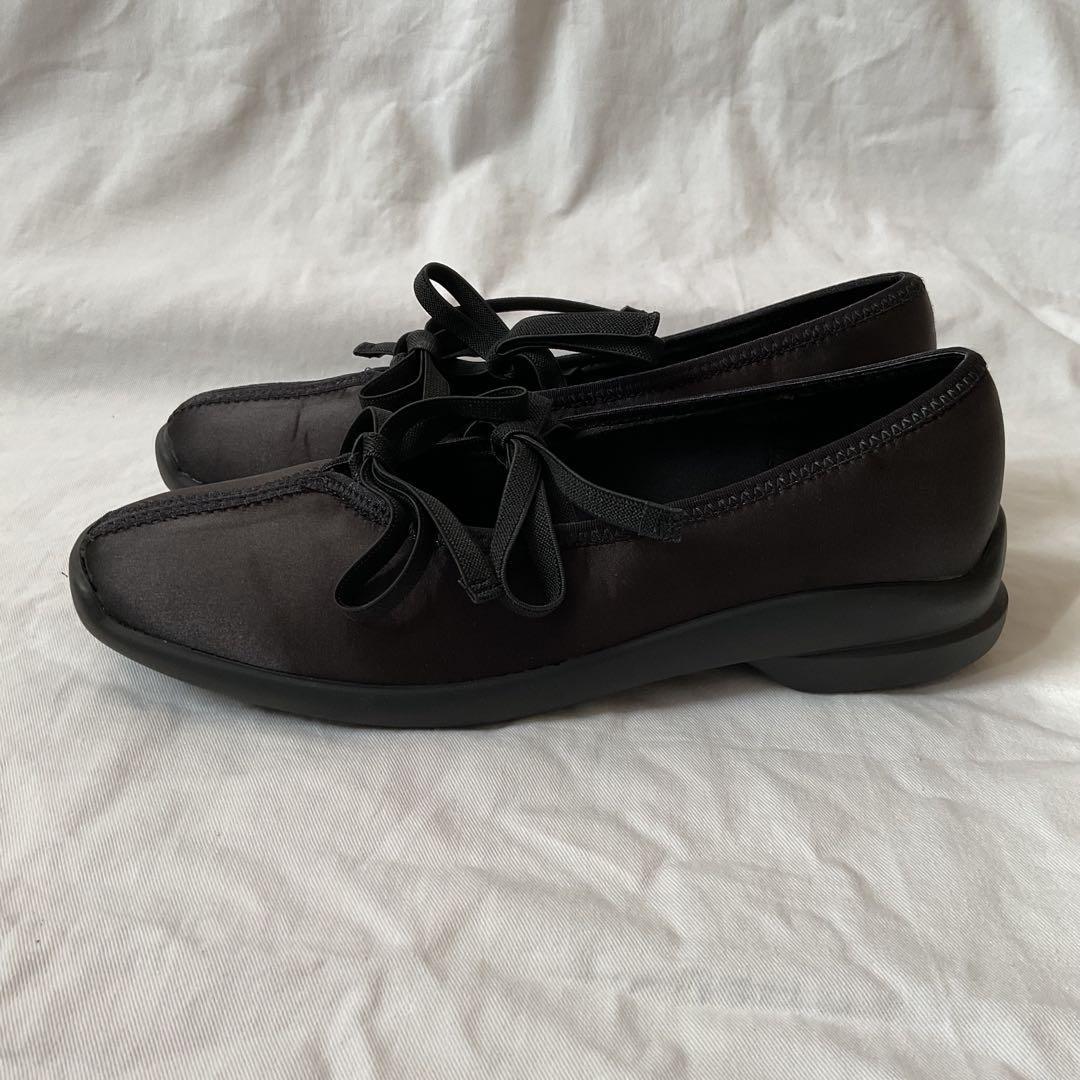 美品 Le Talon ルタロン Lダブルリボンバレリーナシューズ 24cm