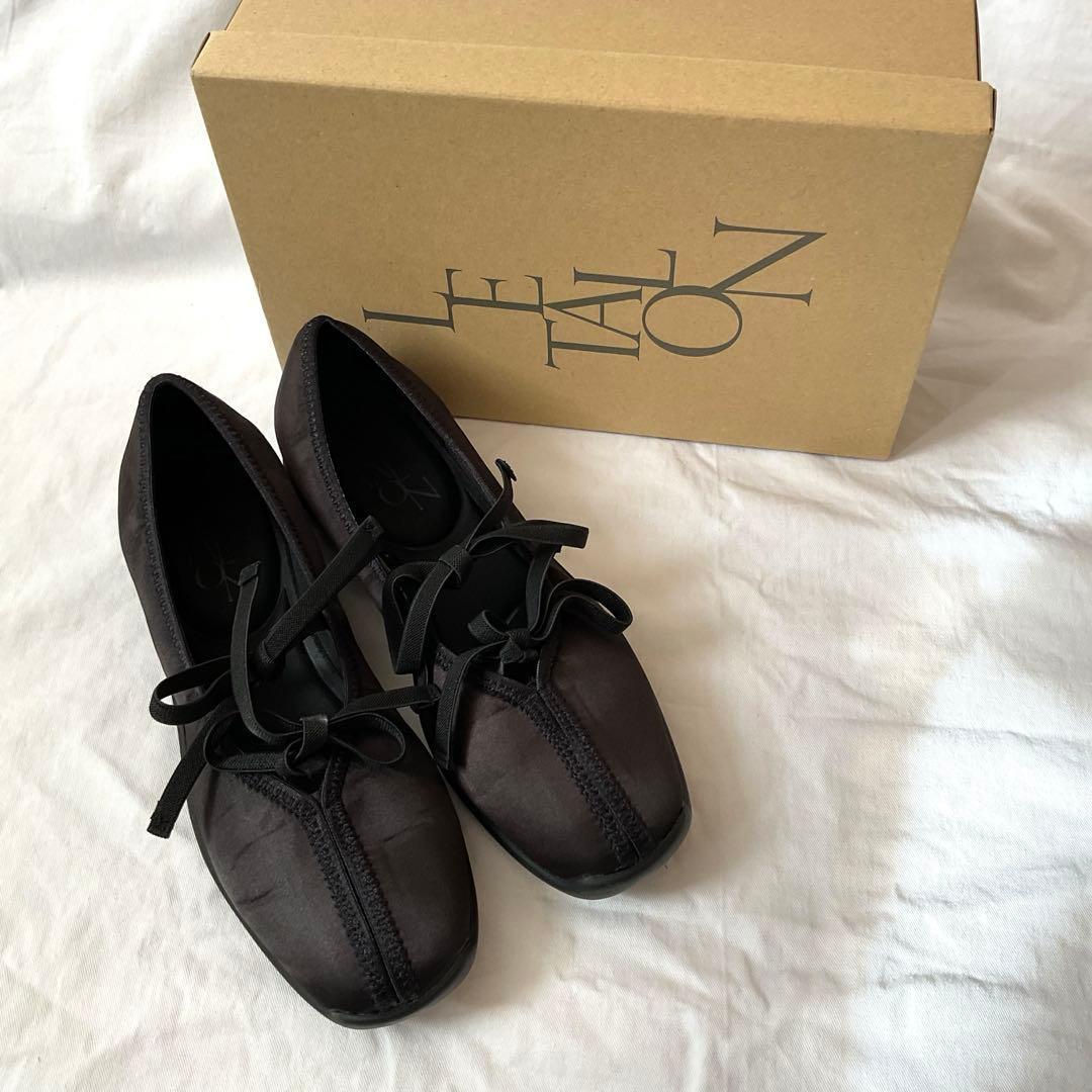 美品 Le Talon ルタロン Lダブルリボンバレリーナシューズ 24cm