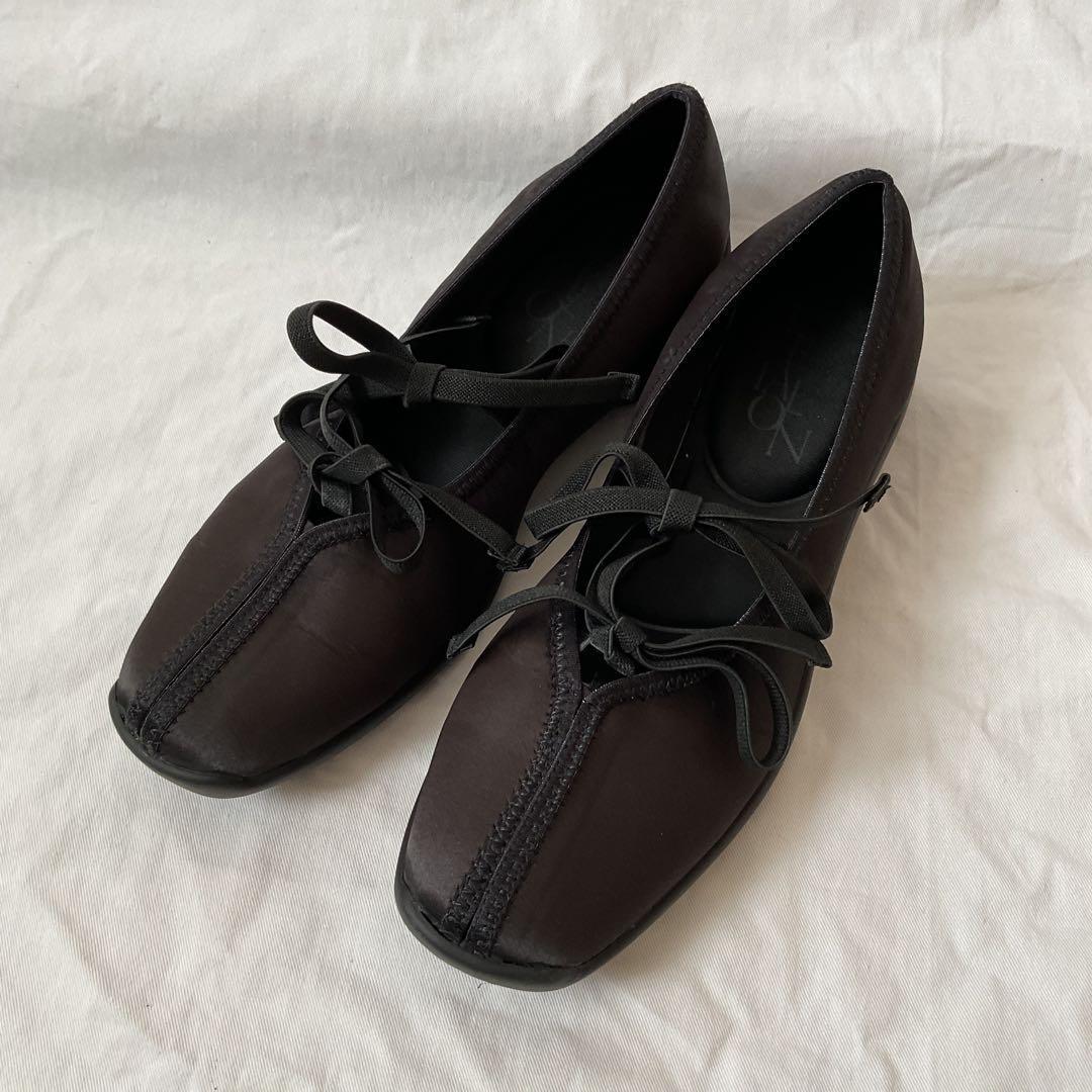 美品 Le Talon ルタロン Lダブルリボンバレリーナシューズ 24cm