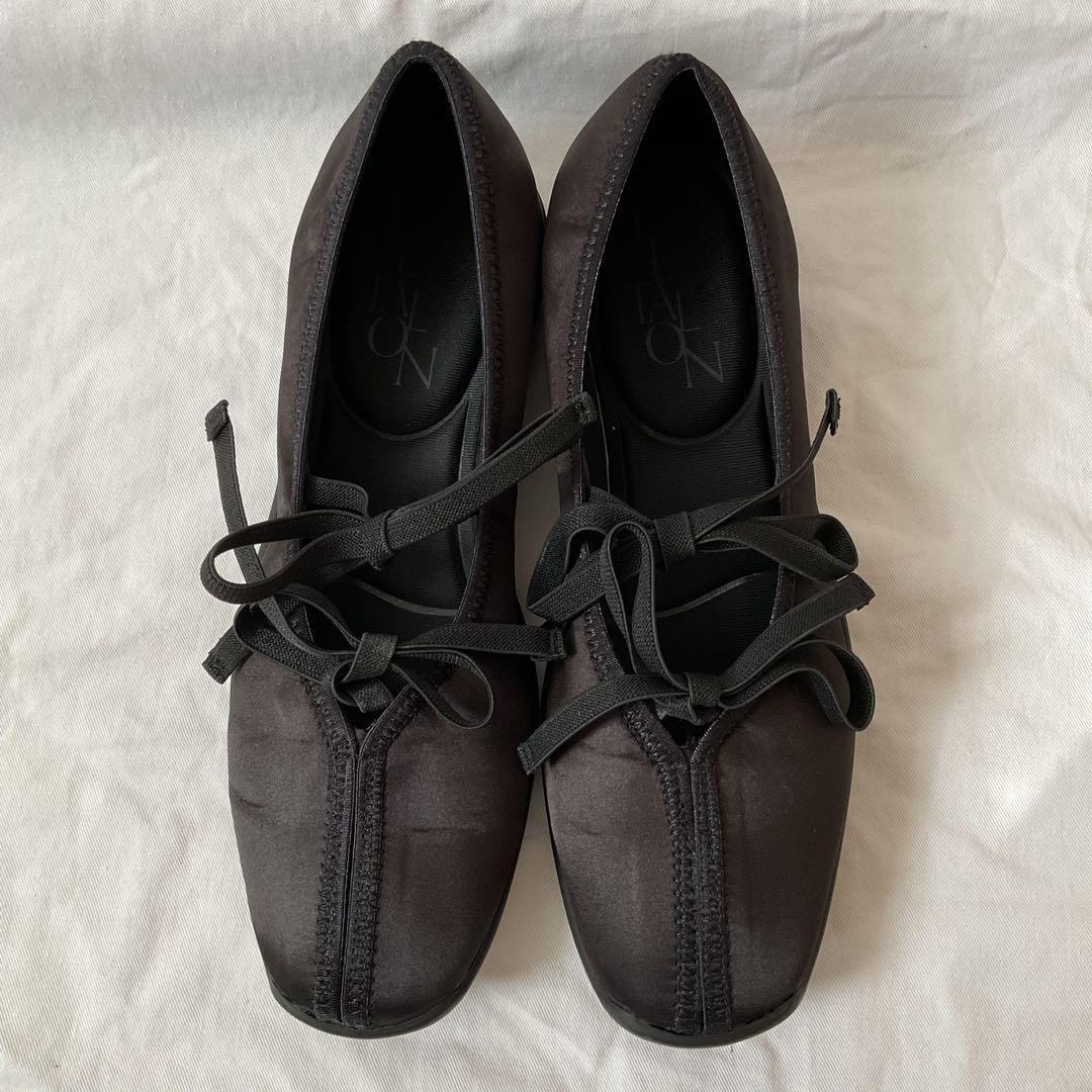 美品 Le Talon ルタロン Lダブルリボンバレリーナシューズ 24cm