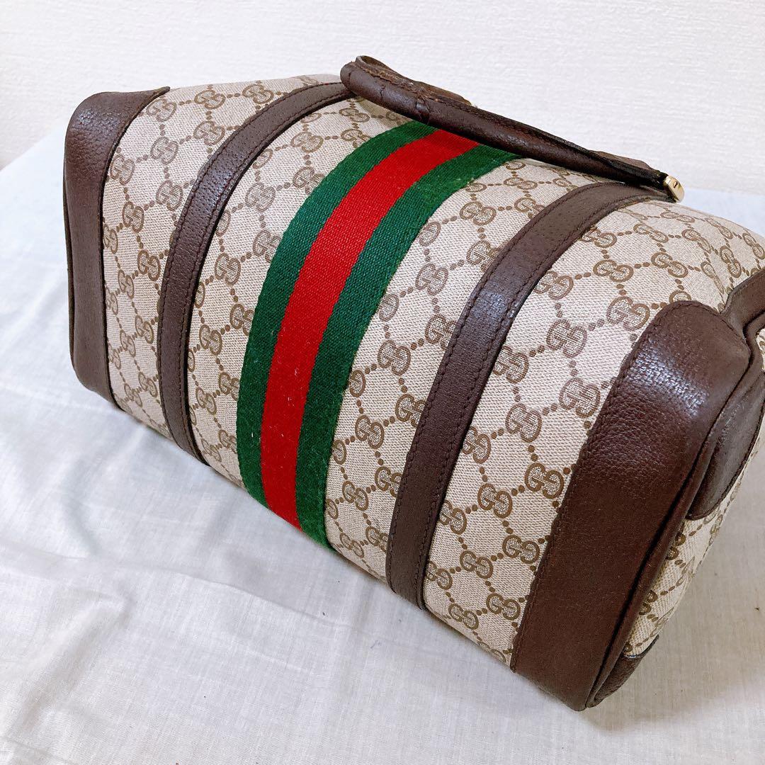 477 グッチ　GGスプリーム　GGキャンバス　シェリーライン　ボストンバッグ