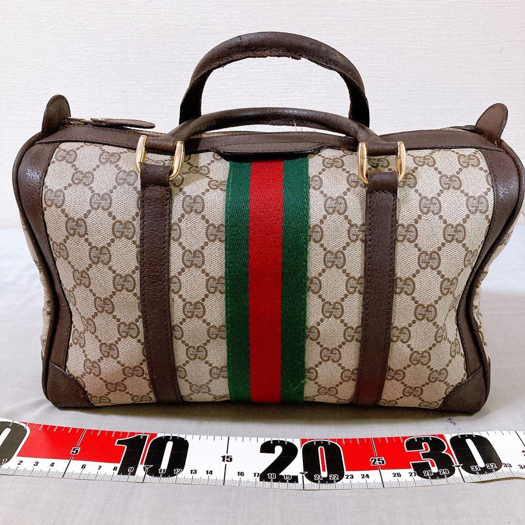477 グッチ　GGスプリーム　GGキャンバス　シェリーライン　ボストンバッグ