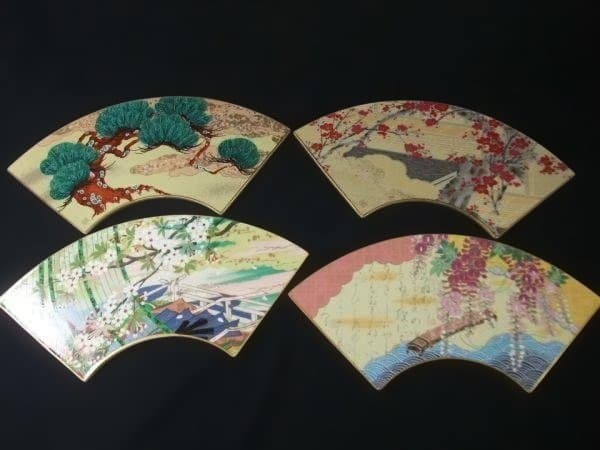 王朝物語の花 金彩扇皿コレクション 陶板 飾り皿 十二ヵ月の内十一 ヵ月