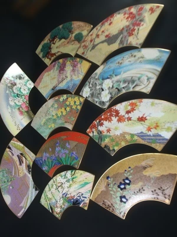 王朝物語の花 金彩扇皿コレクション 陶板 飾り皿 十二ヵ月の内十一 ヵ月