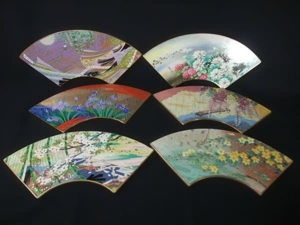 王朝物語の花 金彩扇皿コレクション 陶板 飾り皿 十二ヵ月の内十一 ヵ月