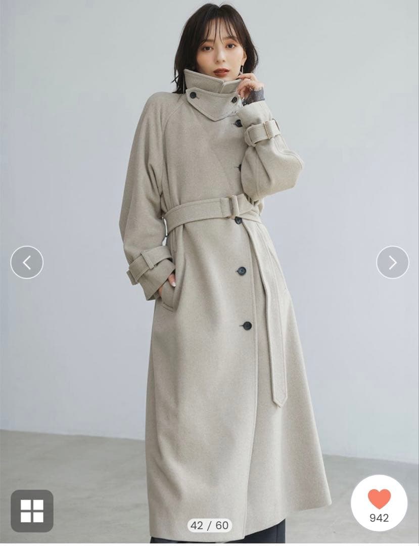 anuans ウールトレンチコート2024 グレージュ　Mサイズ